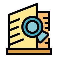 Magnifying glass analyzing documents for research and audit vector