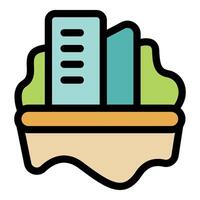 Buildings sinking into melting permafrost icon representing global warming vector
