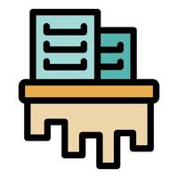Office desk holding files and storage boxes, maintaining organized workspace vector