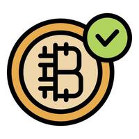 Bitcoin cryptocurrency showing check mark representing successful transaction vector