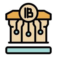 Cryptocurrency bank building with digital circuitry and coin symbol vector