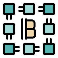 Electronic components forming letter b, resistors, capacitors, and inductors arranged on circuit board vector