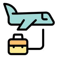 Airplane taking off with luggage connected by a line representing baggage claim vector