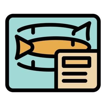 Fish being cooked in modern smart oven with display showing information vector