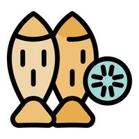 Fish shaped breaded surimi sticks with wasabi paste icon vector
