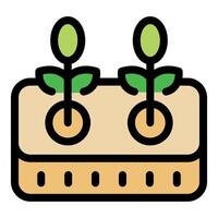 Two seedlings growing in rectangular potting soil block vector