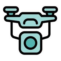 Drone recording with camera icon, filled outline style vector