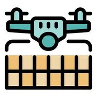 Drone delivering package, modern shipping technology icon vector