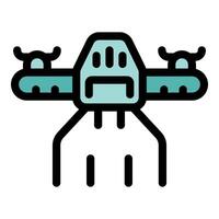 Futuristic drone hovering and preparing for takeoff vector