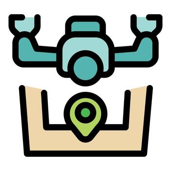 Drone flying over location pin point, modern delivery and surveillance technology vector