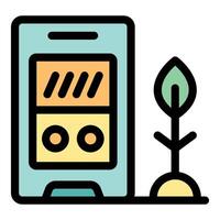Smart farming technology growing a sustainable future with mobile app and plant icon vector