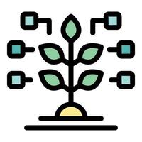 Growing plant connected to digital blocks symbolizing technological growth vector