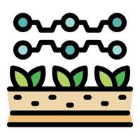 Smart farming technology watering crops growing in fertile soil vector