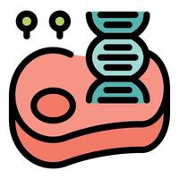Dna structure growing on piece of meat representing cultured meat vector