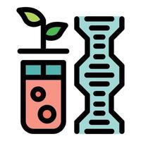 Plant growing in test tube with dna structure, genetic engineering experiment vector