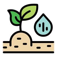 Small plant growing from ground with water drop showing humidity level vector