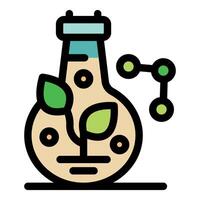 Plant growing inside erlenmeyer flask with molecule, biotechnology experiment symbol vector