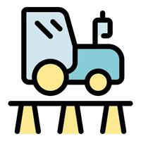 Tractor passing over small bridge icon representing farm activities vector