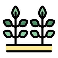 Two seedlings growing from fertile soil in filled outline style vector