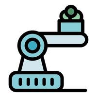 Robotic arm lifting green material handling icon representing automation and industry 4.0 vector