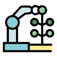 Robotic arm picking fruit from plant, smart agriculture and automation vector