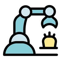 Robotic arm picking microchip in automated assembly line vector
