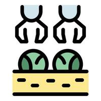 Smart farm robotic arms planting seedlings in soil vector