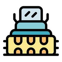 Combine harvester collecting hay bale in field agriculture icon vector
