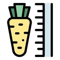 Measuring carrot size with ruler icon representing healthy eating and growth tracking vector
