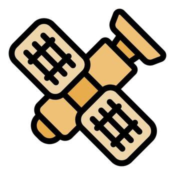 Orbital satellite transmitting data in outer space vector