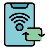 Mobile phone transferring data via wifi connection vector