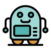 Smiling chatbot showing display screen and moving on wheels vector