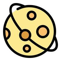 Yellow planet rotating with orbital rings and craters, a colorful celestial body vector