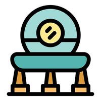 Alien spaceship landing with open hatch and legs extended vector