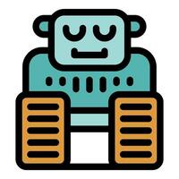 Cute chatbot robot moving with caterpillar tracks, artificial intelligence icon vector