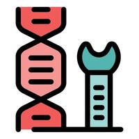 Dna structure being repaired with a wrench icon representing genetic engineering vector