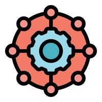 Gear connecting to multiple nodes representing decentralized network operations vector