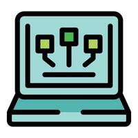 Laptop showing blockchain technology connecting squares with lines vector