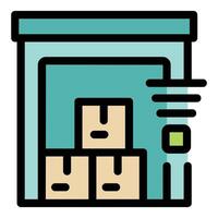 Warehouse storing goods and managing inventory with logistics system vector