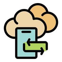 Smartphone exchanging data with cloud storage service vector
