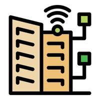 Smart building sending signals with wireless technology vector