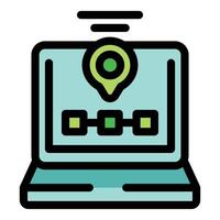 Laptop showing location tracking and data transferring vector