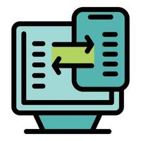 Data transferring between smartphone and desktop computer using arrows symbol vector
