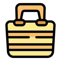Lunch box with yellow and orange stripes and handle for picnics and office meals vector