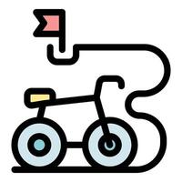 Bicycle following winding path leading to finish flag, symbolizing goal achievement vector