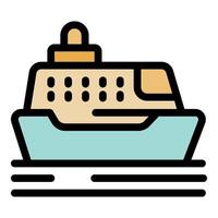 Passenger ferry boat sailing on water with cabin and navigation system vector