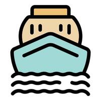 Passenger ferry boat sailing on water with windows and bridge vector