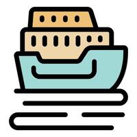 Ferry boat navigating calm waters, passenger transport icon vector