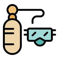 Oxygen tank and goggles for diving or industrial use providing safety and clear vision vector