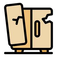 Broken refrigerator with door falling off, appliance malfunction vector